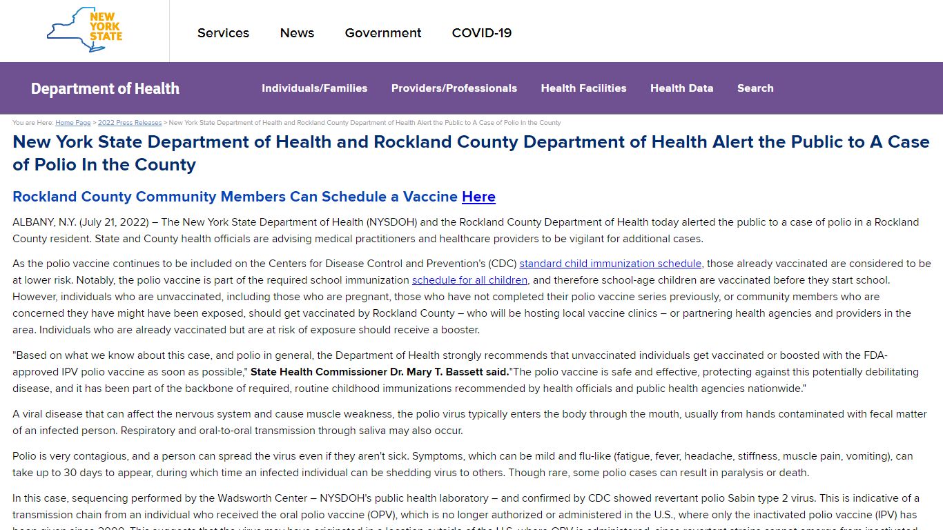 New York State Department of Health and Rockland County Department of ...